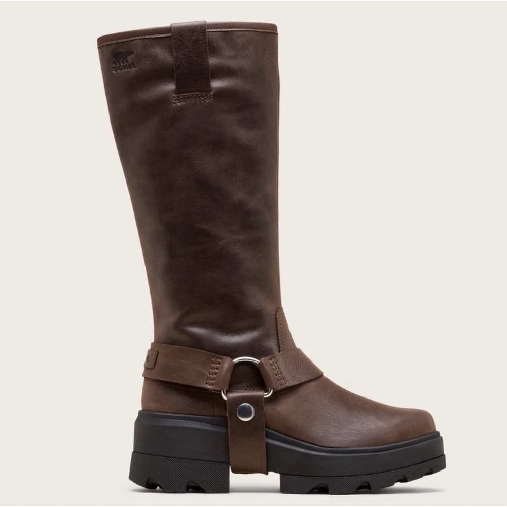 Sorel Brown Leather Mid-Calf Harness Platform Boot - Picture 1 of 9
